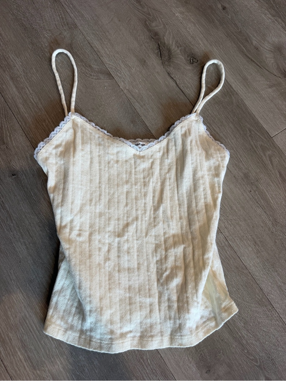 Reformation Ivory Ribbed Lace-Trim Slip Cami
